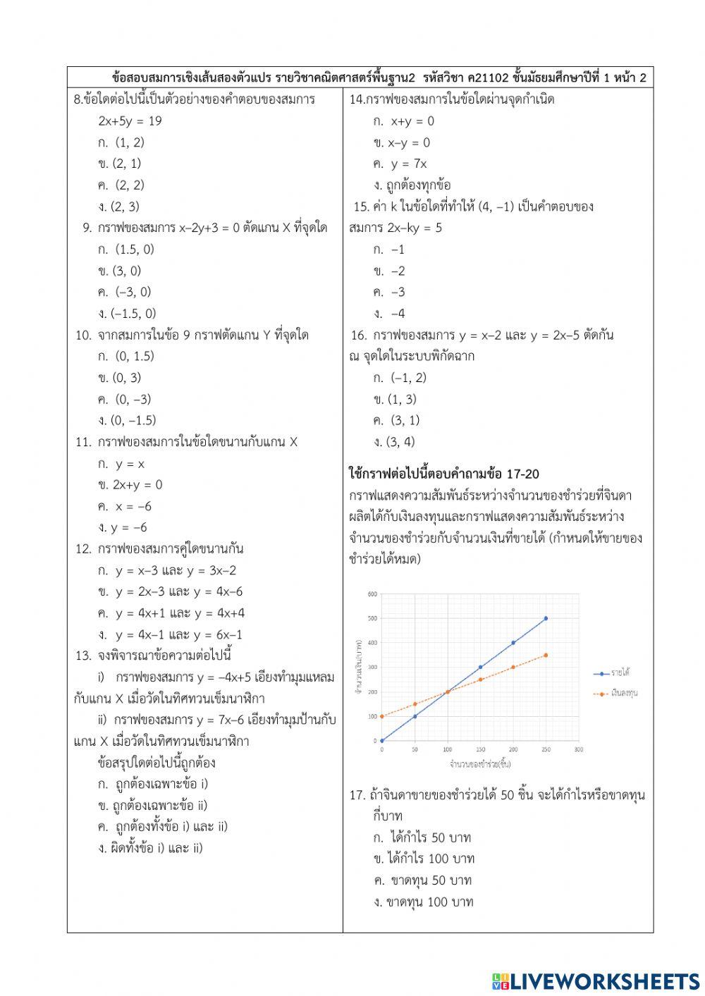 สมการเชิงเส้นสองตัวแปร