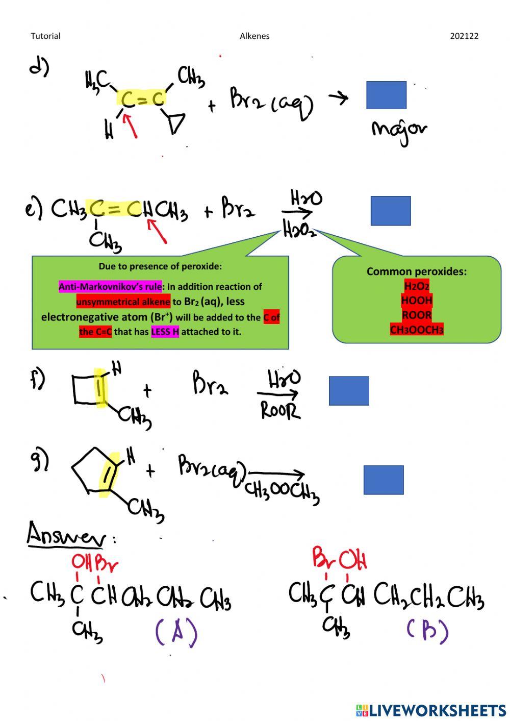 Exercise Reaction of Alkenes with Bromine water Exercise Reaction of Alkenes with Bromine water