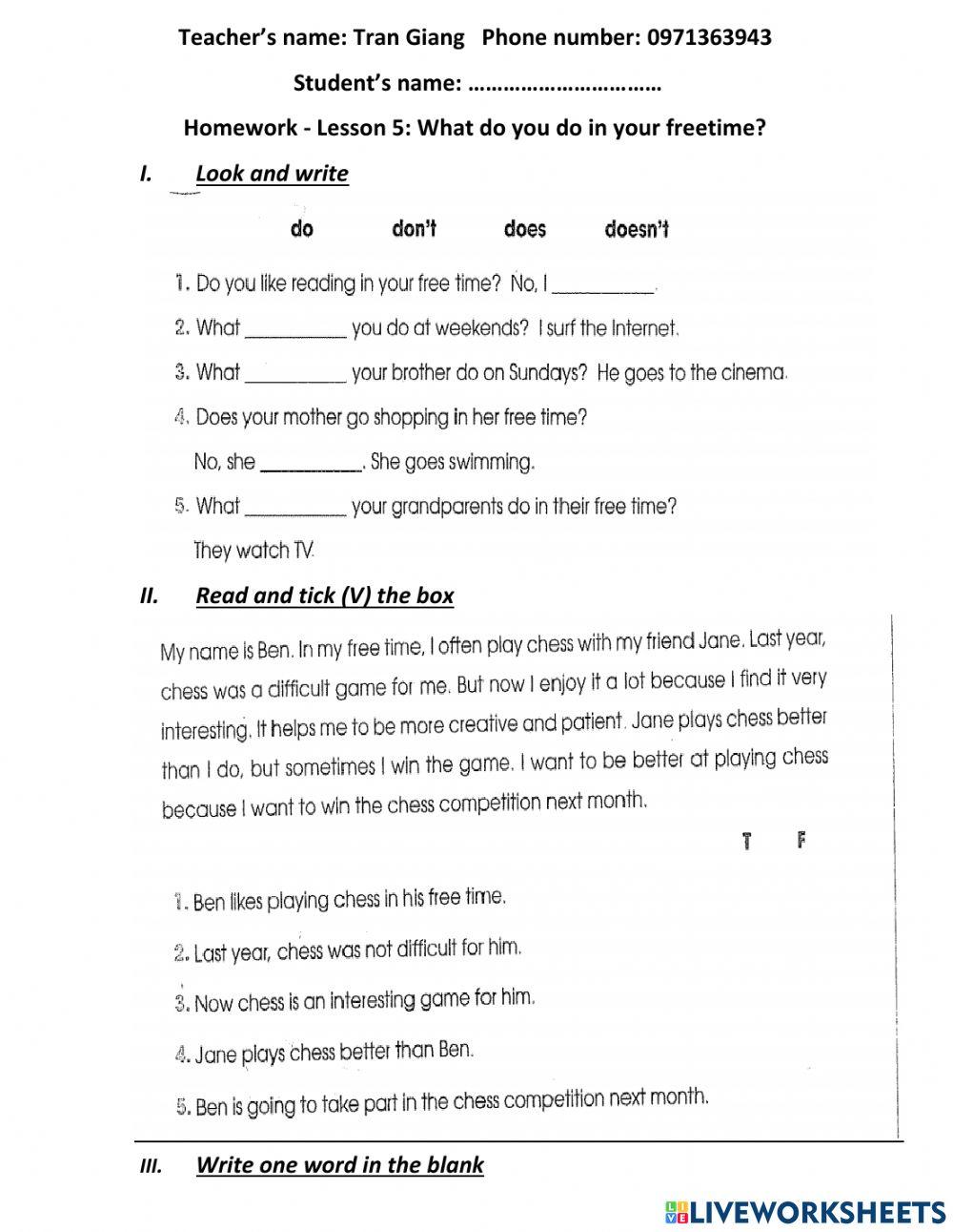 G5. 5. what do you do in your free time?