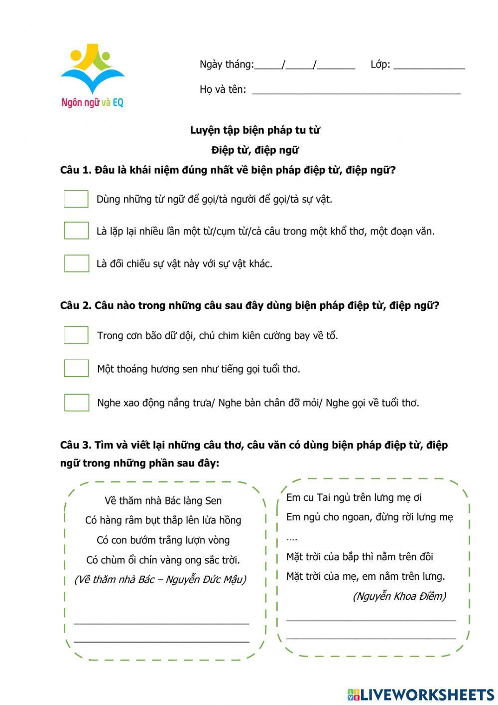 Tiếng Việt - Điệp từ, điệp ngữ