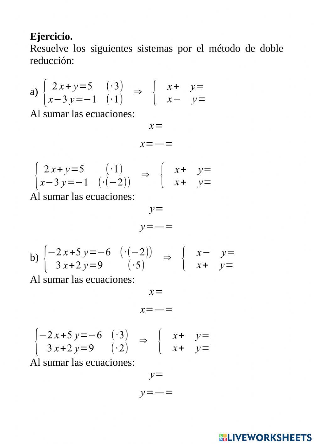 Sistemas de ecuaciones - Método de reducción doble