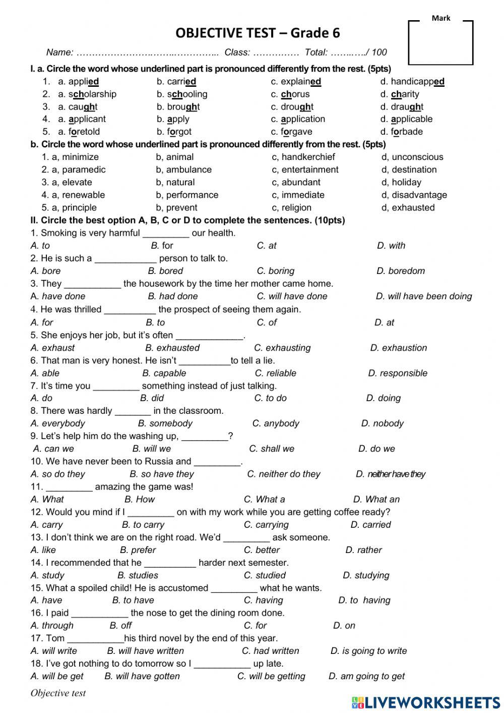 E6 - FT - NC - Objective test 2018