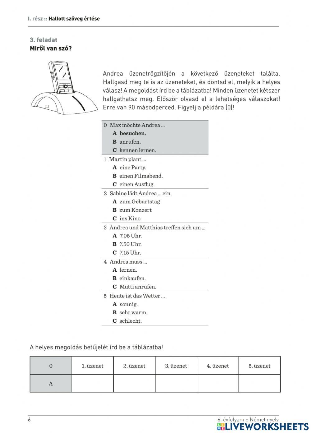 Hallott szöveg értése 6 (2015)