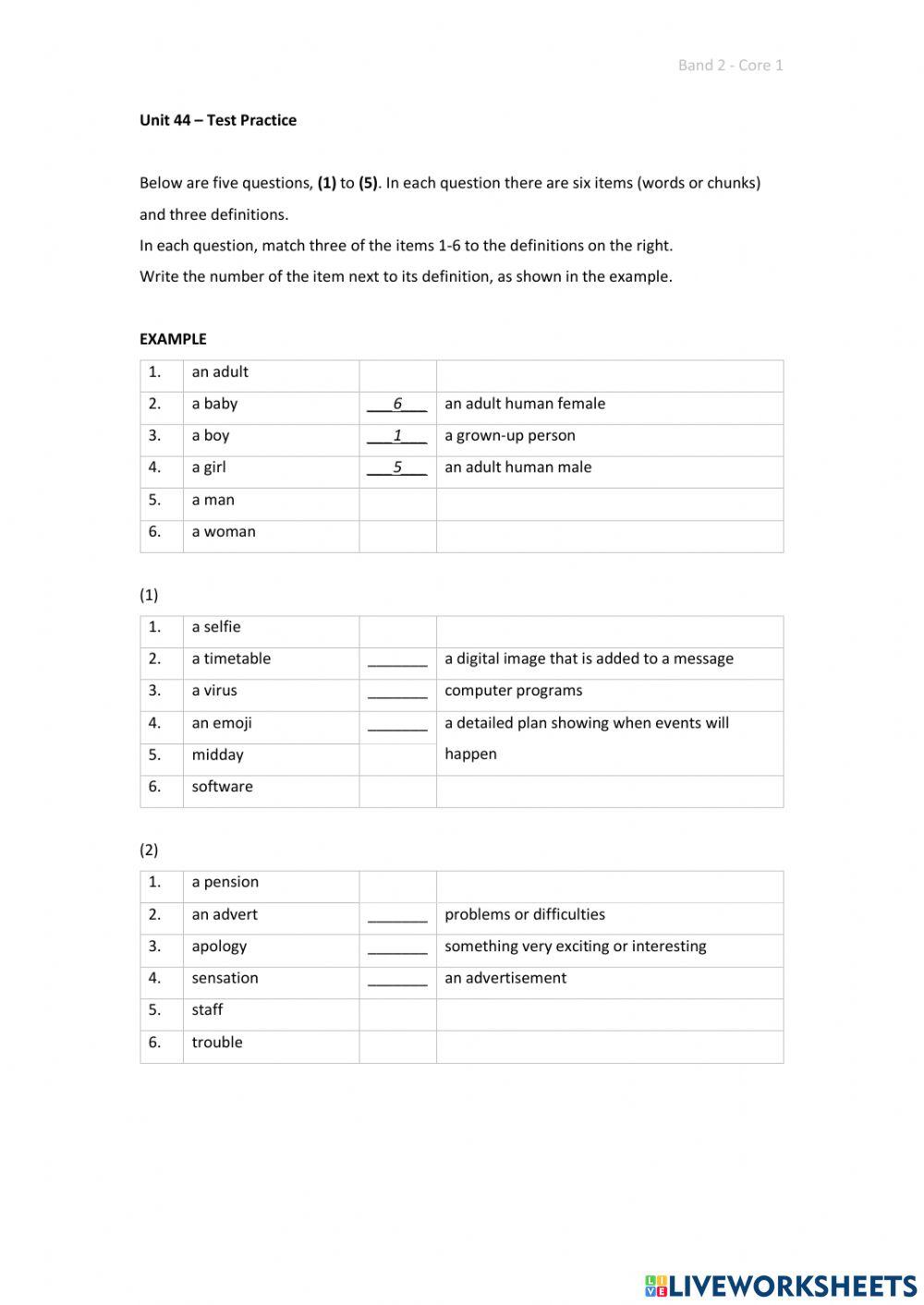 Band 2 (Core 1) - Unit 44 - Test