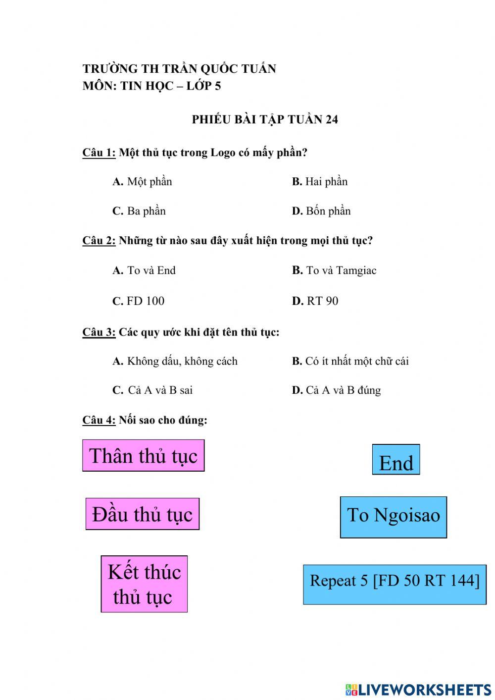 BT tin học lớp 5 - tuần 24