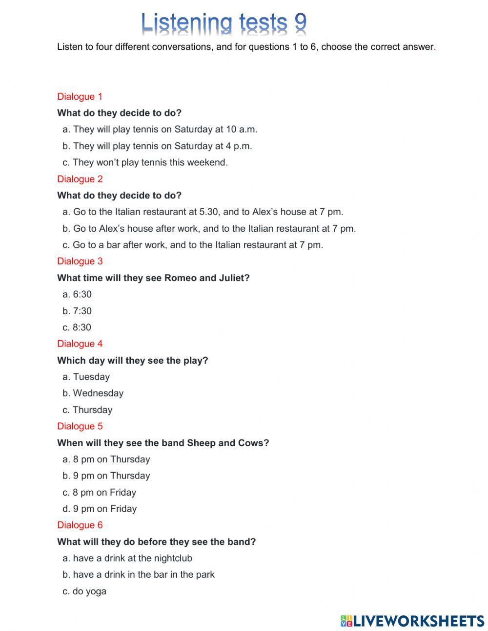 Nghe trình độ A2. Test 9