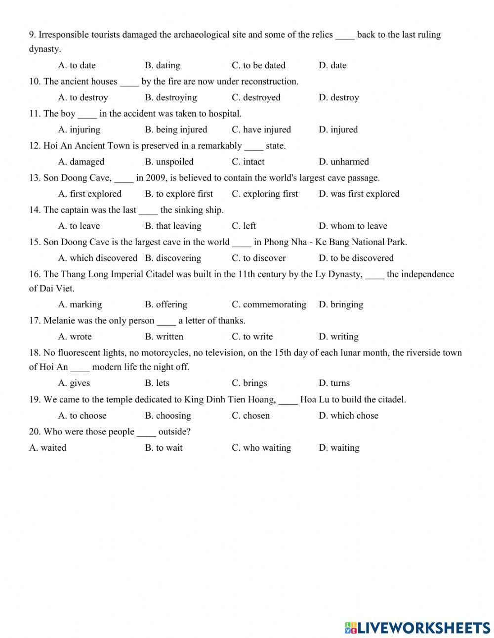 Y11 Unit 8.1 - Grammar - Phân từ