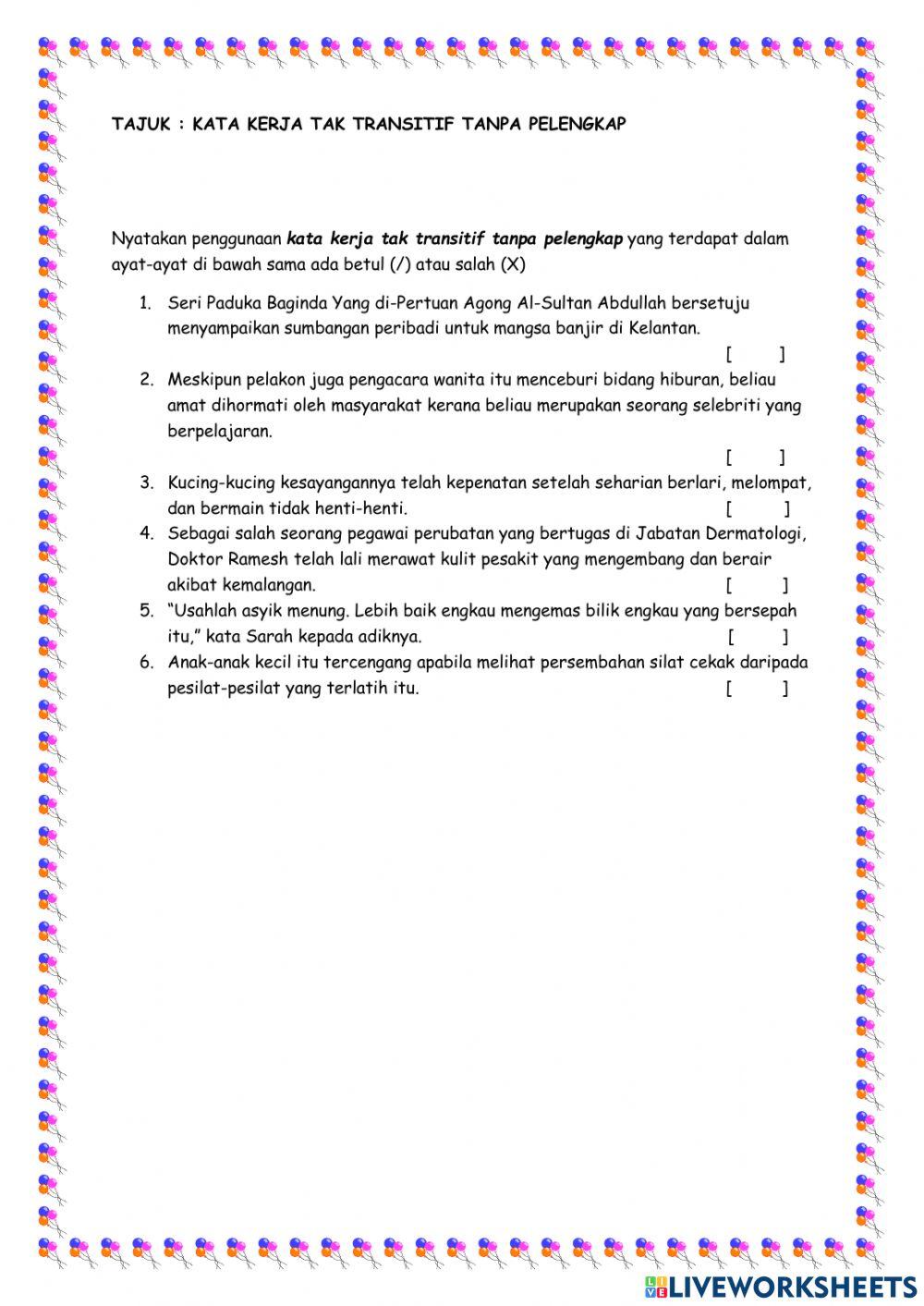Kata kerja tak transitif tanpa pelengkap