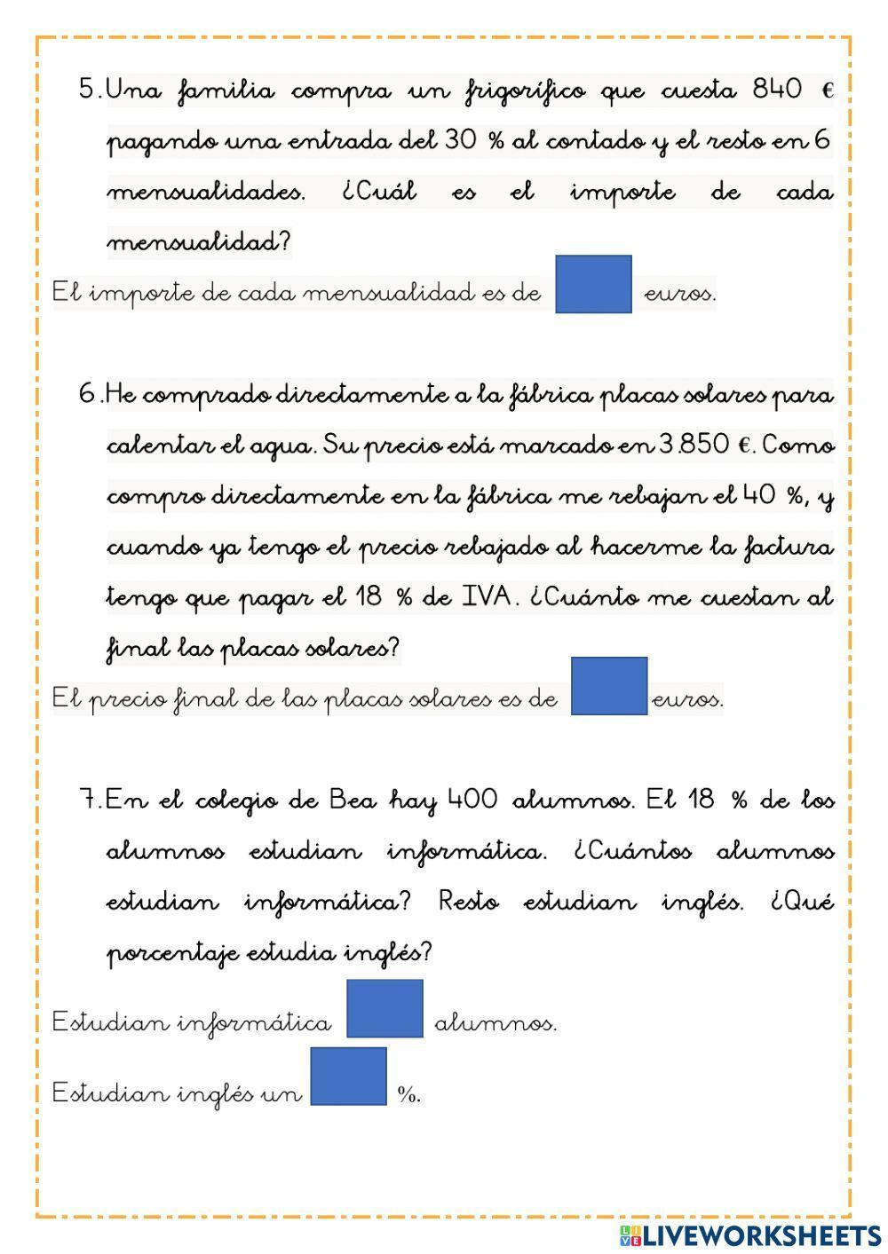 Problemas de porcentajes