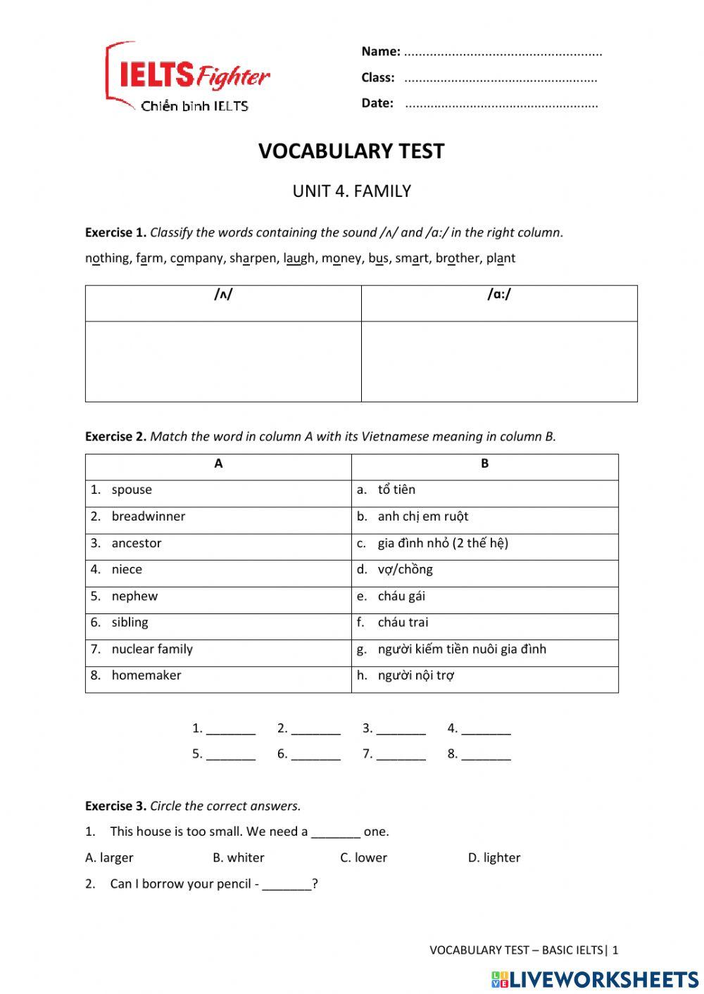 Vocab Test U4-BASIC IELTS