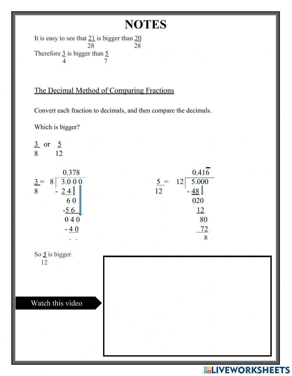 Ordering Fractions - NOTES