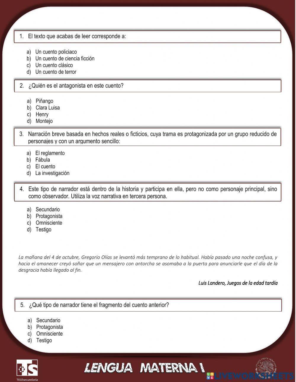 Examen español segundo periodo