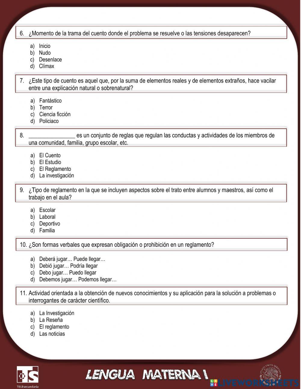 Examen español segundo periodo