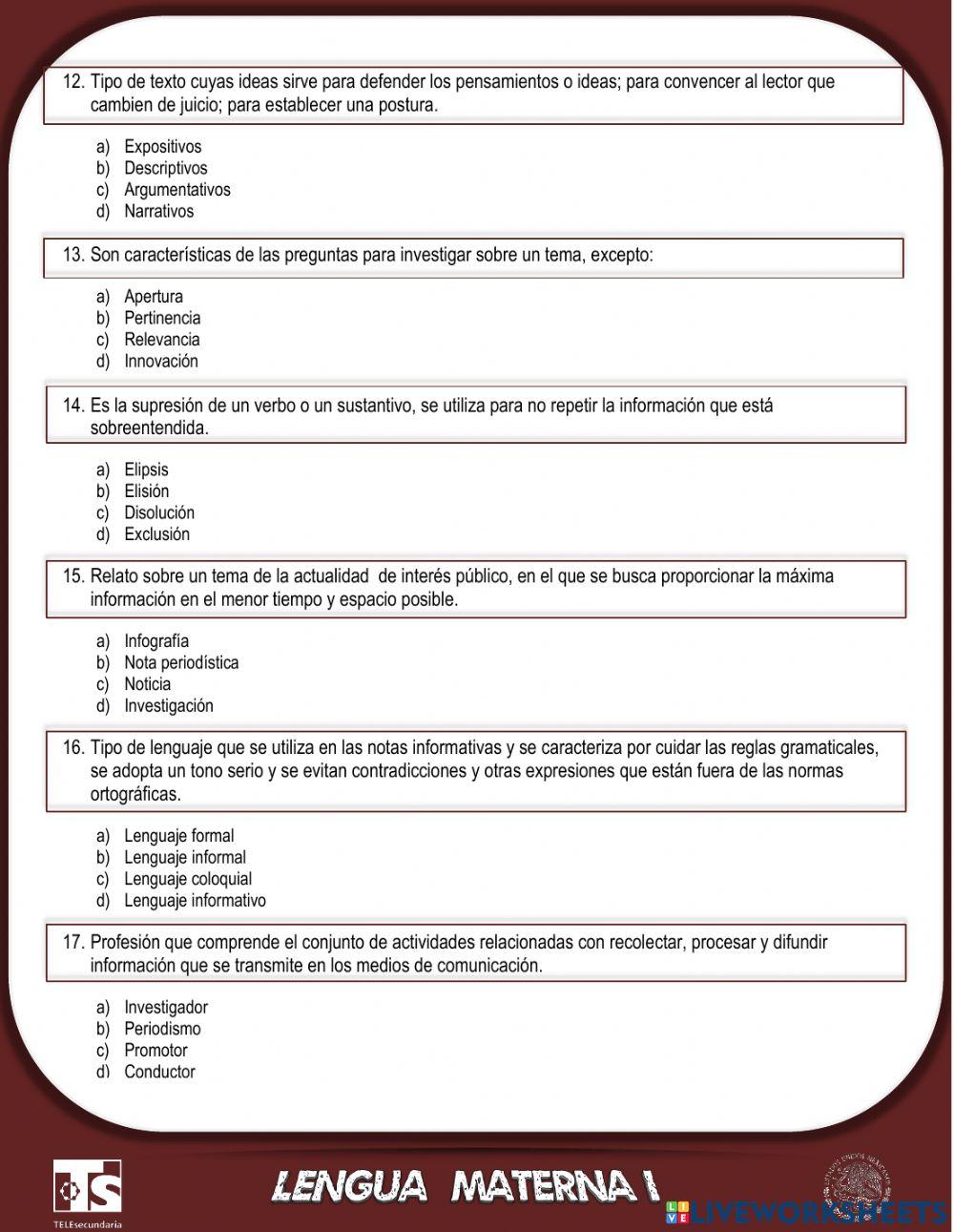 Examen español segundo periodo