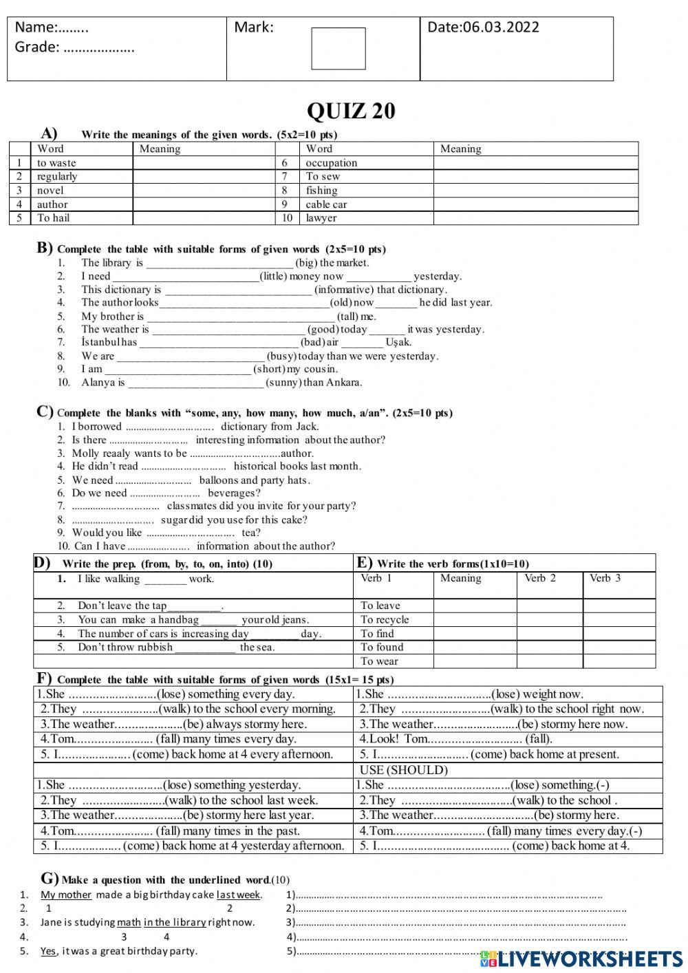 Quiz 20-6th Grade-March -2022