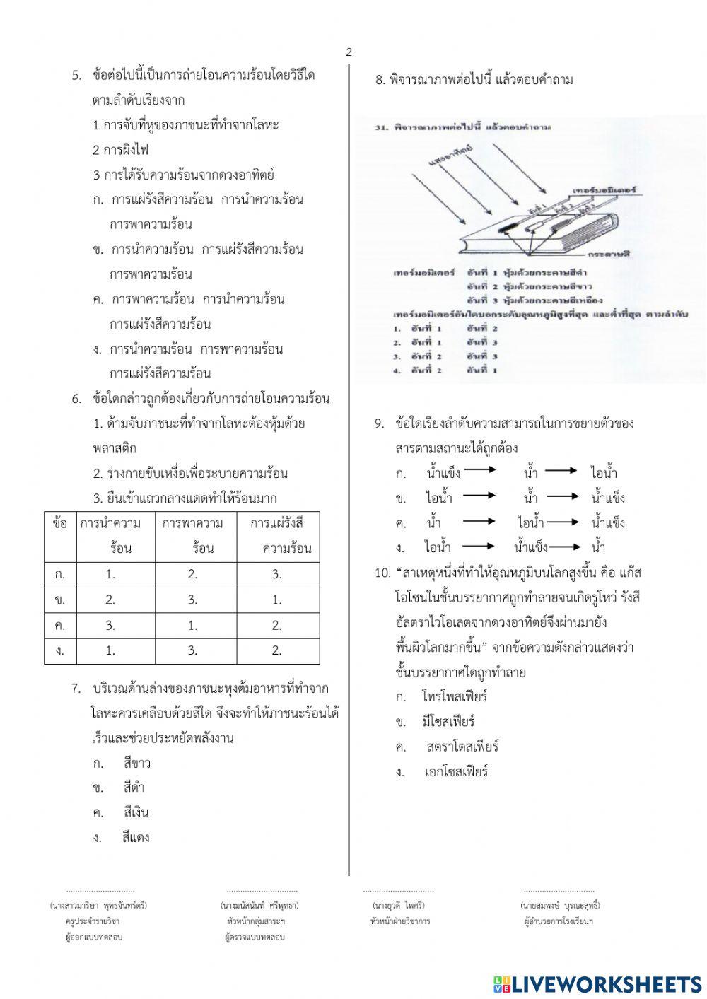 แบบทดสอบวัดผลปลายภาค   	 ชั้นมัธยมศึกษาปีที่ 1	 	ภาคเรียนที่  2  ปีการศึกษา 2564  รหัสวิชา ว21102 รายวิช�