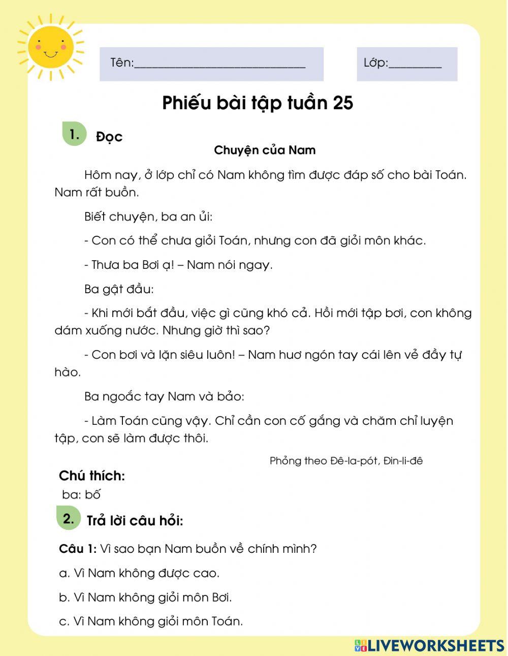 Phiếu bài tập tuần 25