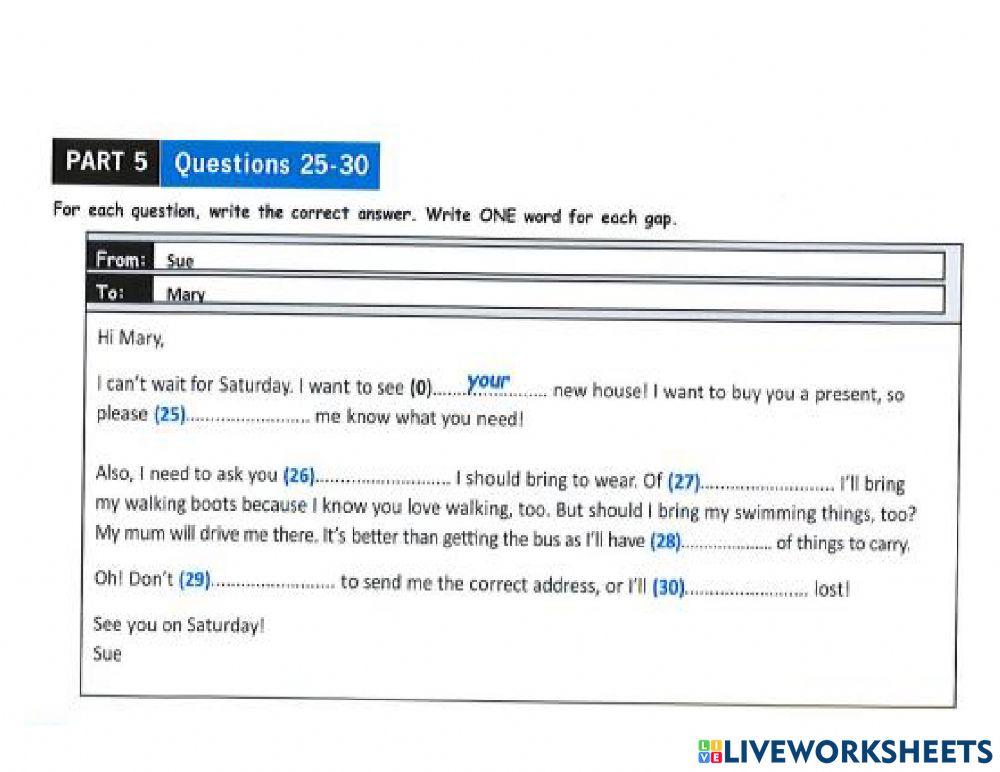 Ket Reading and writing Simply Test 7 online exercise for Live Worksheets
