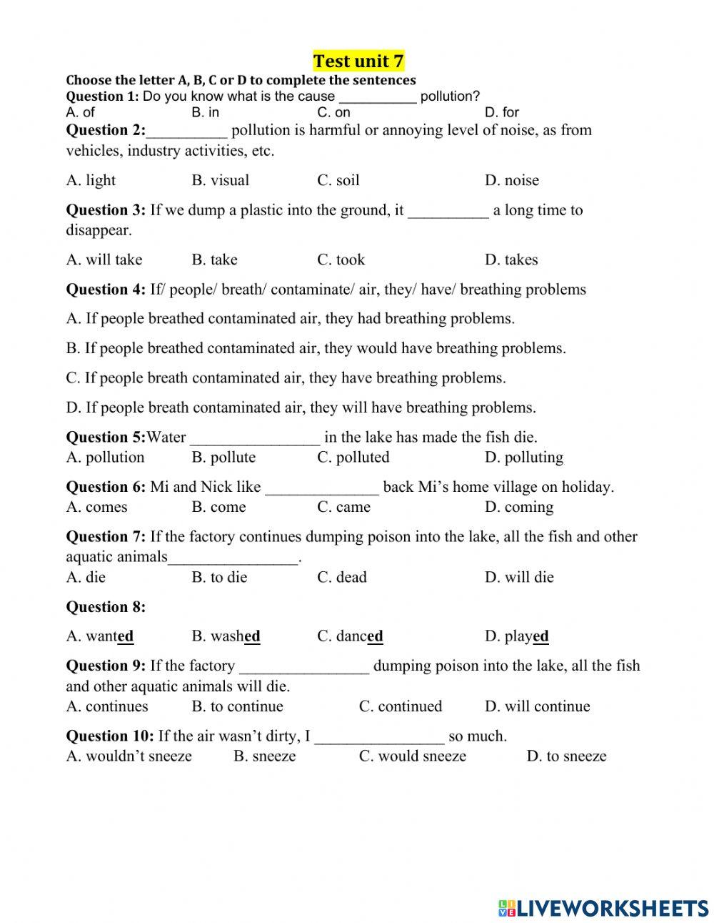Test unit 7 pollution