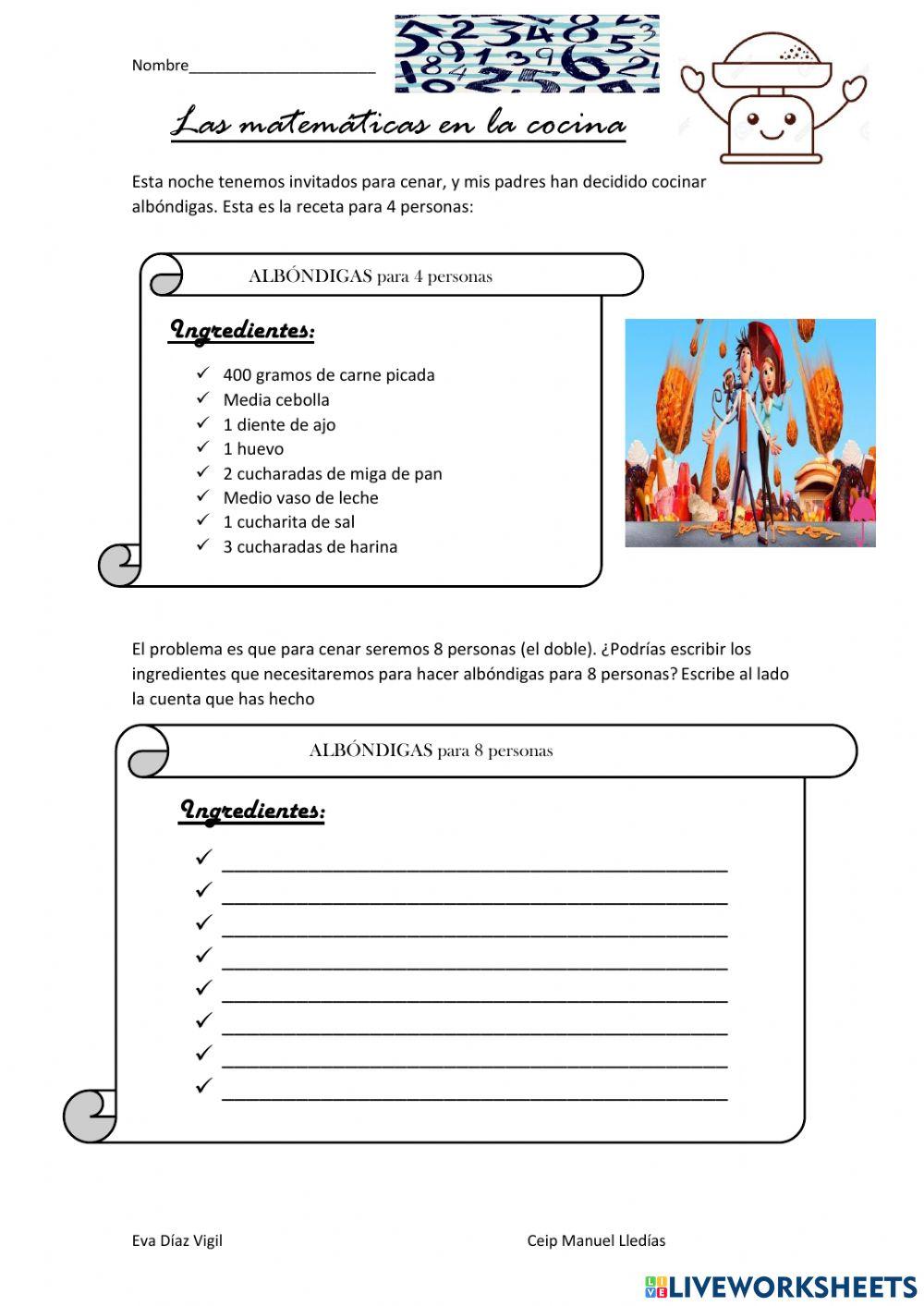 Las matemáticas en la cocina. Los dobles