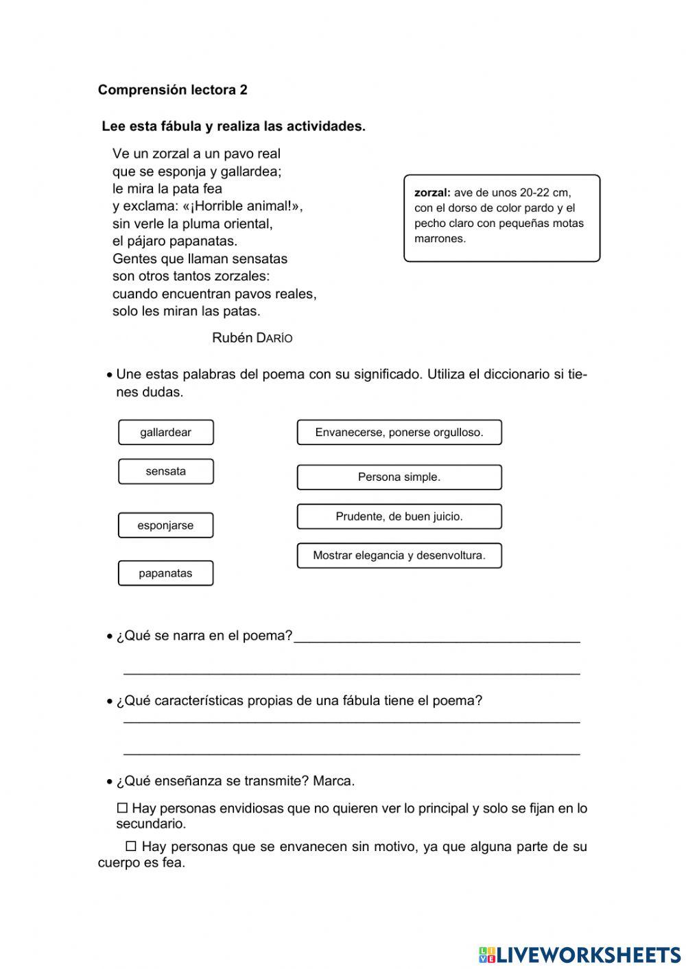 Comprensión lectora 6º