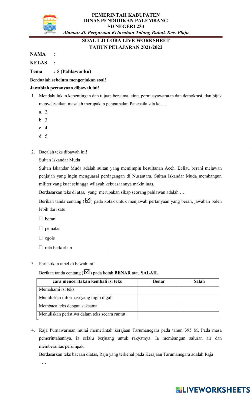 Soal ujicoba liveworksheet