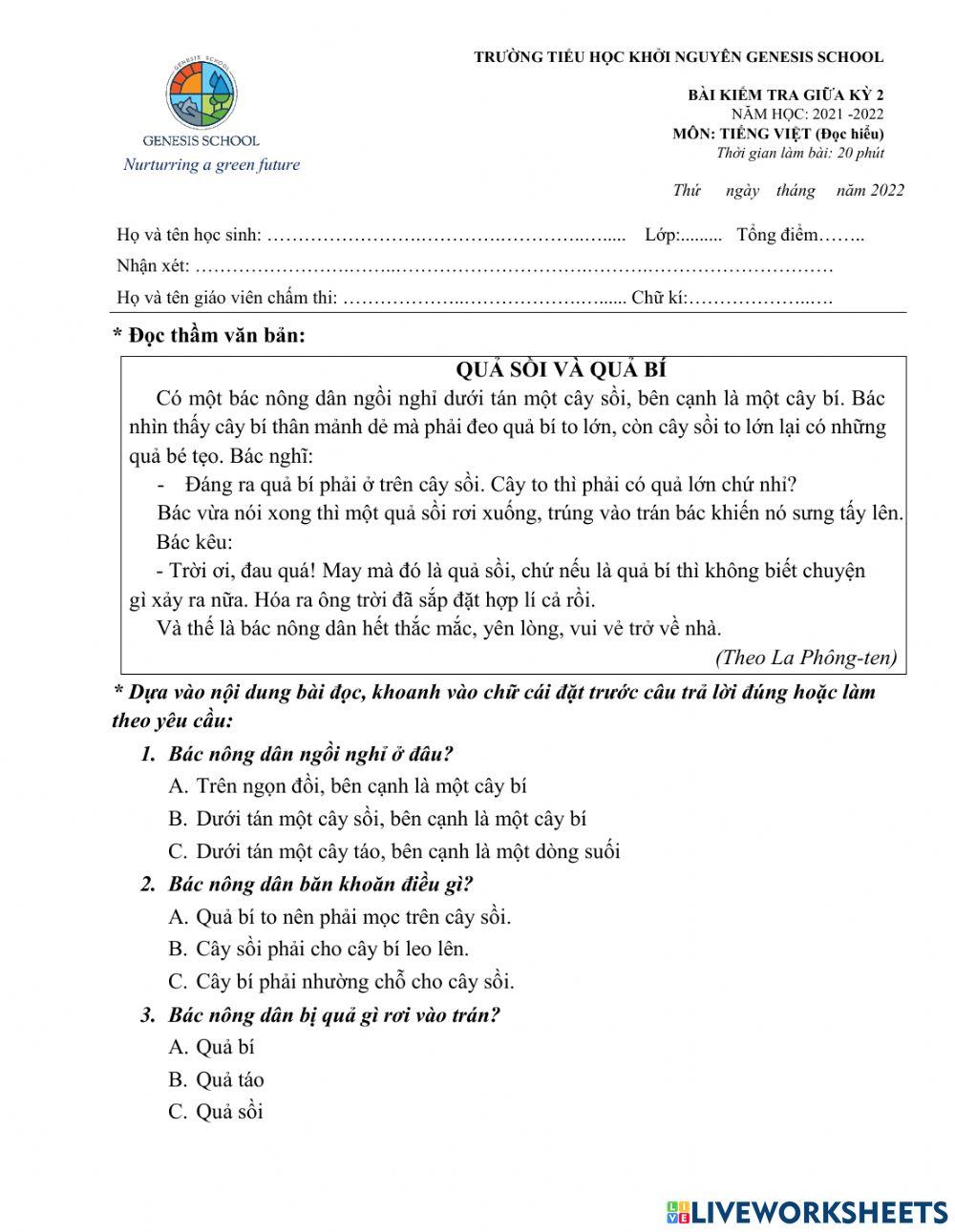 Kiểm tra giữa học kì 2