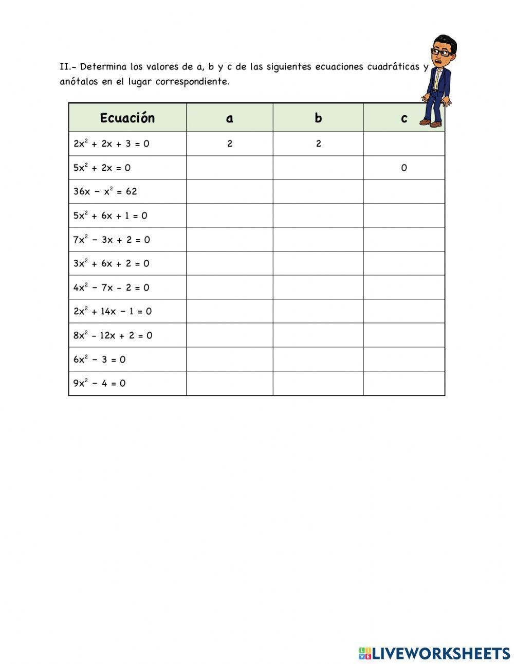 Ecuaciones cuadráticas