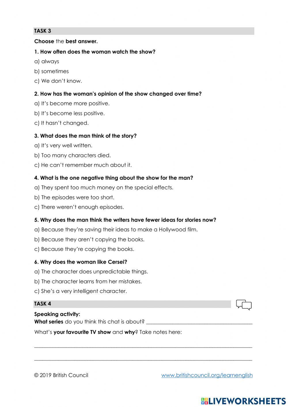 e10-listening-british-council-chatting-about-a-series-online-exercise