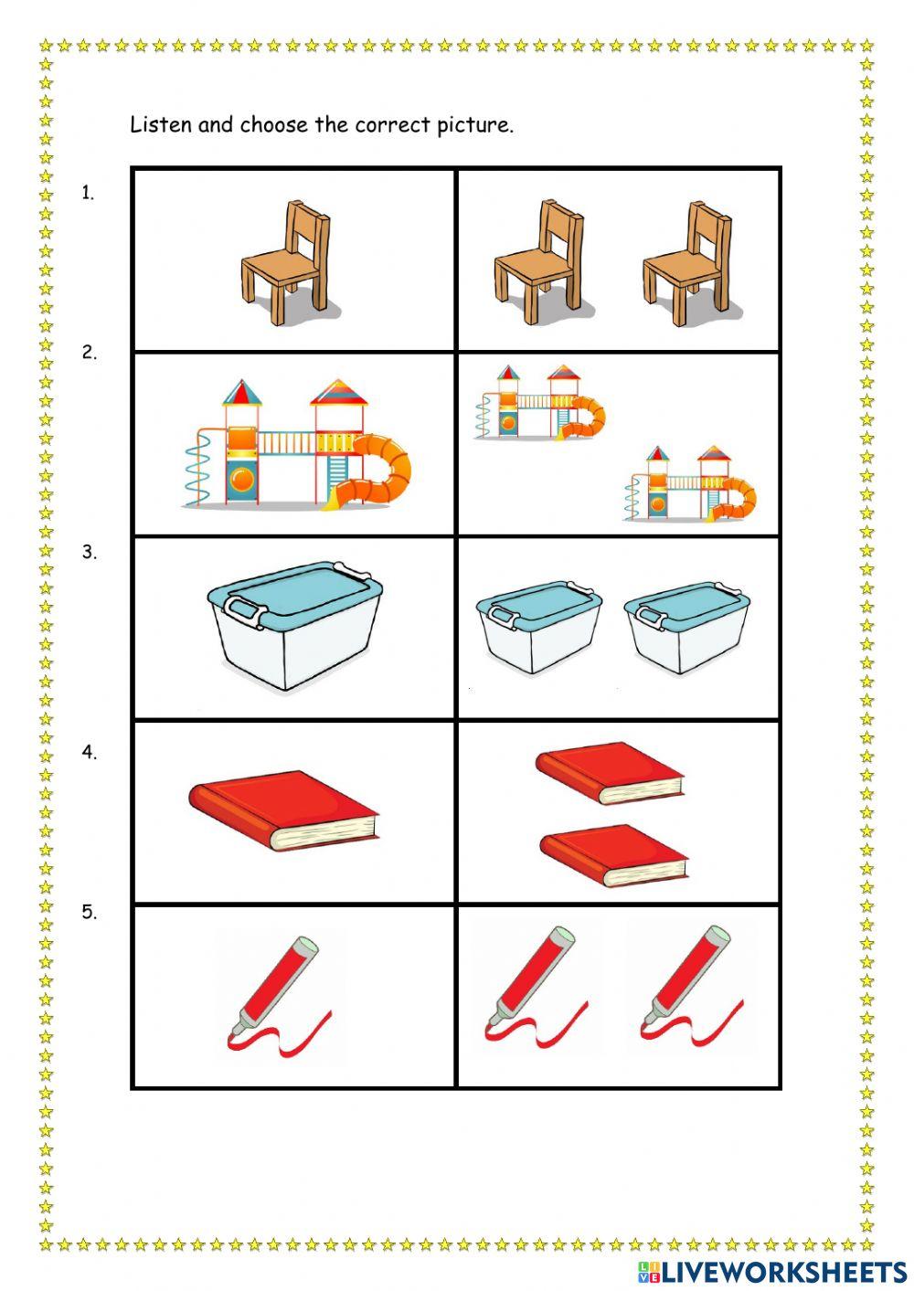 School objects online exercise for kinder | Live Worksheets