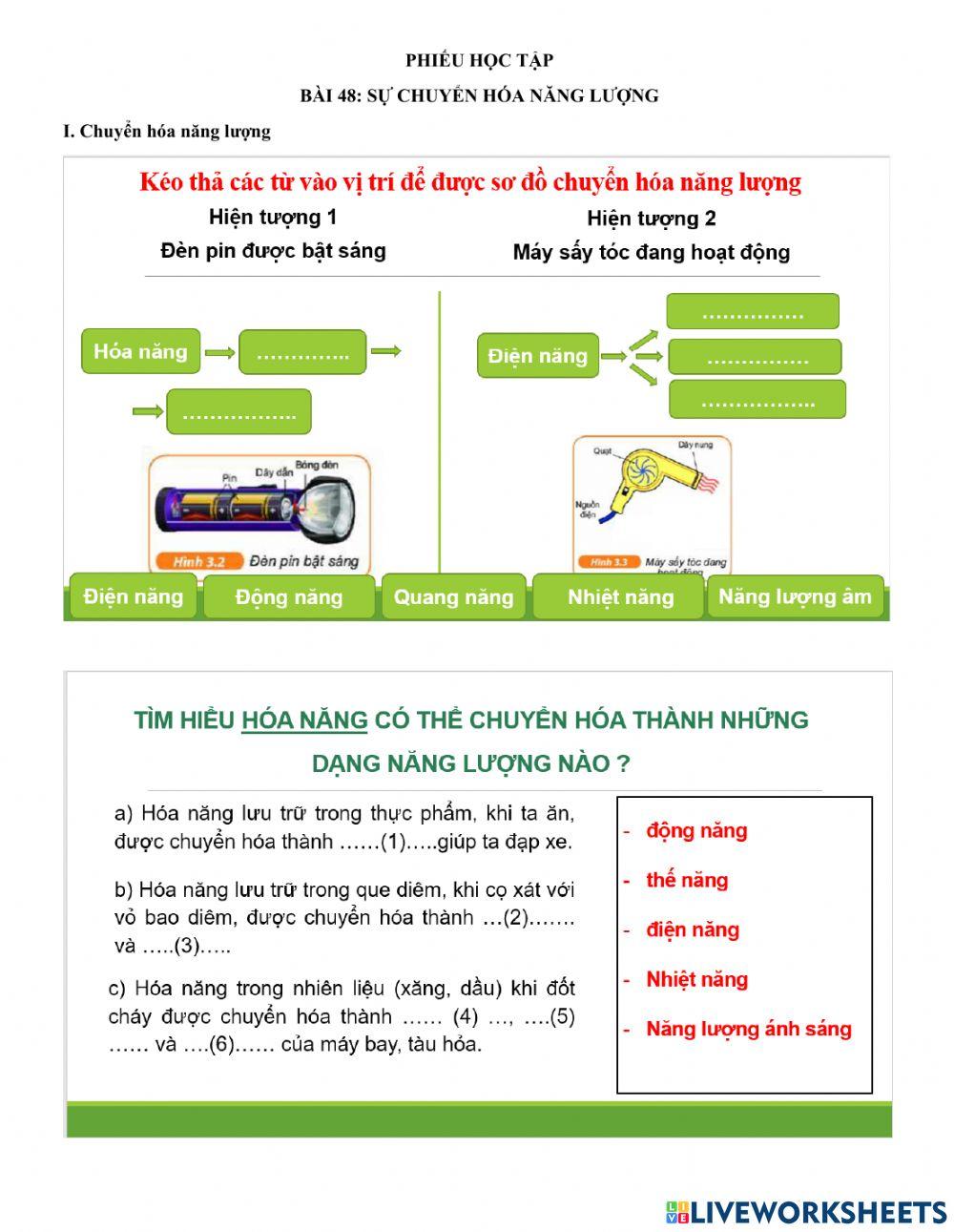 PHT Bài 48: Chuyển hóa năng lượng