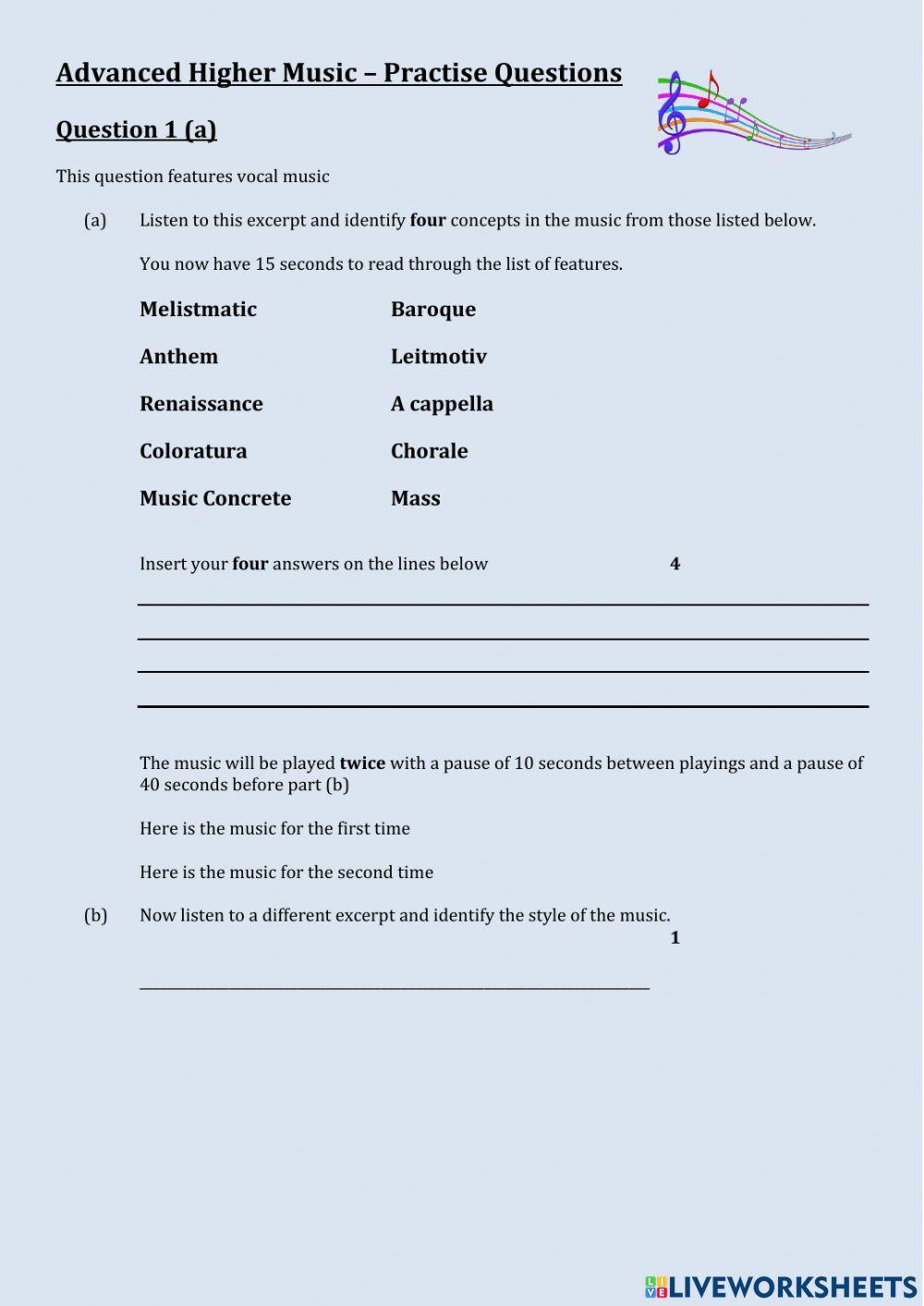 AH Music - Practise Question 1a