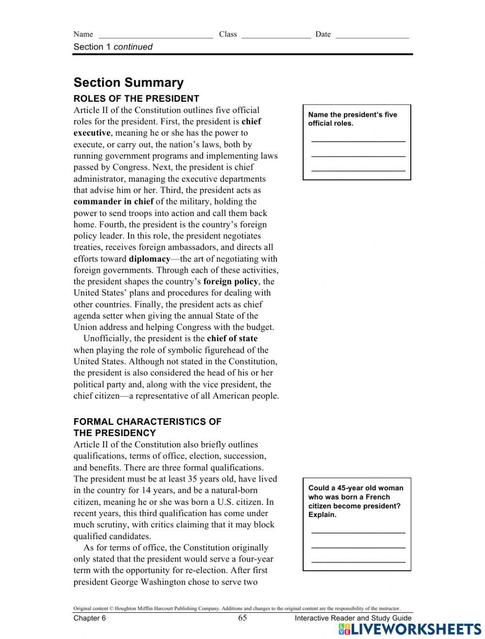 Practice 1- American Government- The President