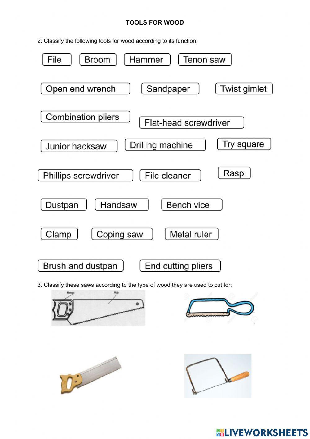 Classify tools for wood
