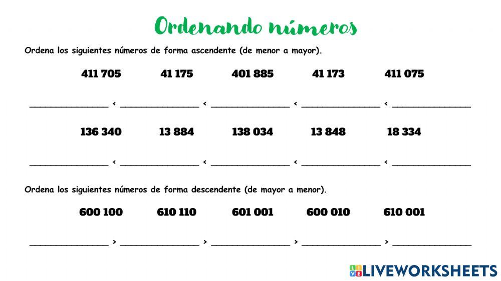 Orden de números de 6 cifras