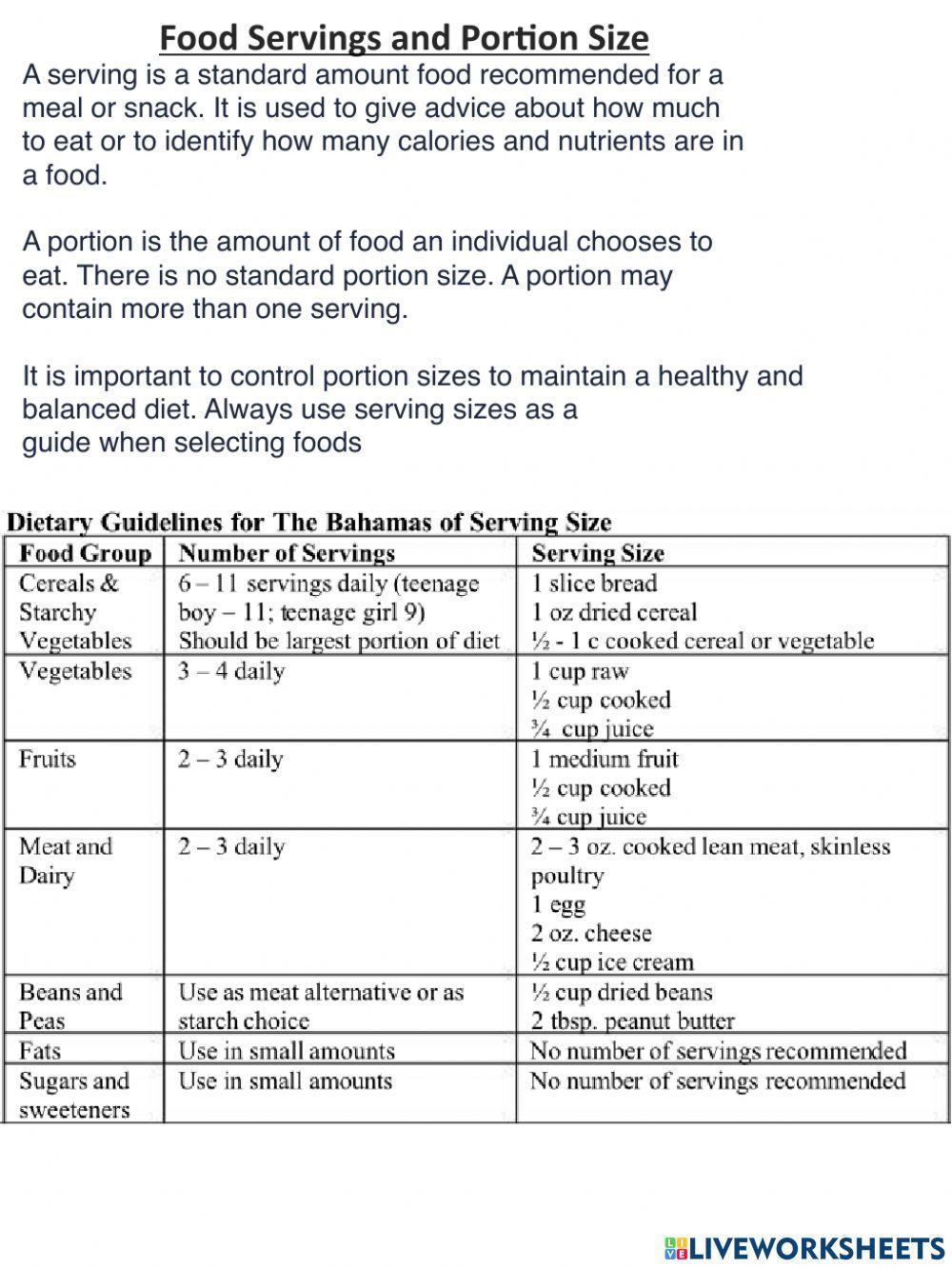 Food Servings and Portion Size