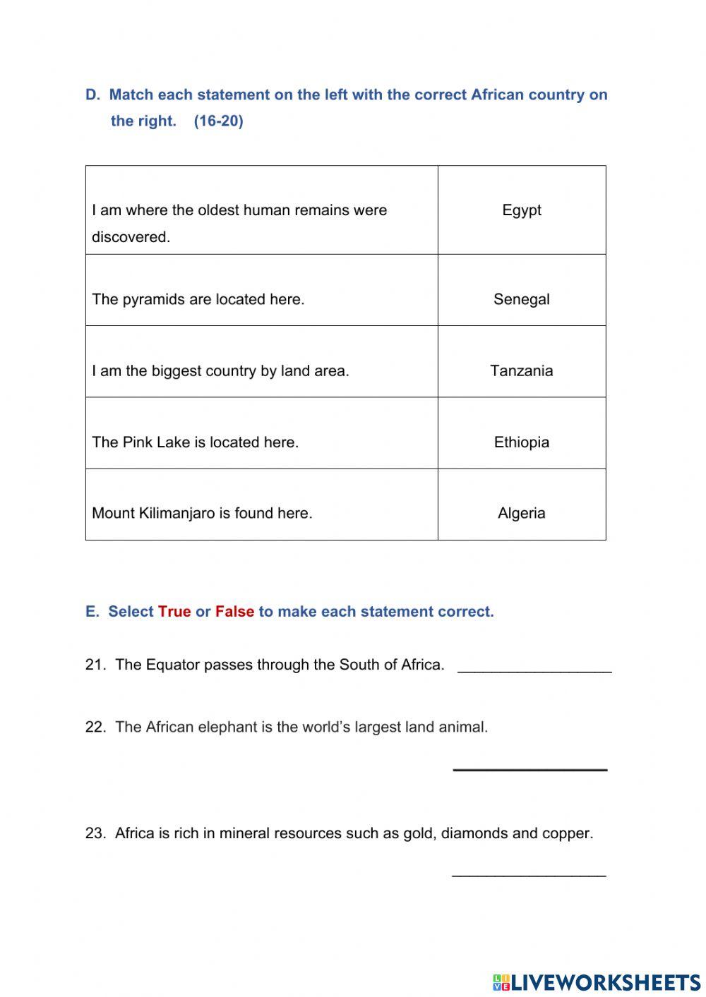Social Studies End of Unit Assessment: Africa