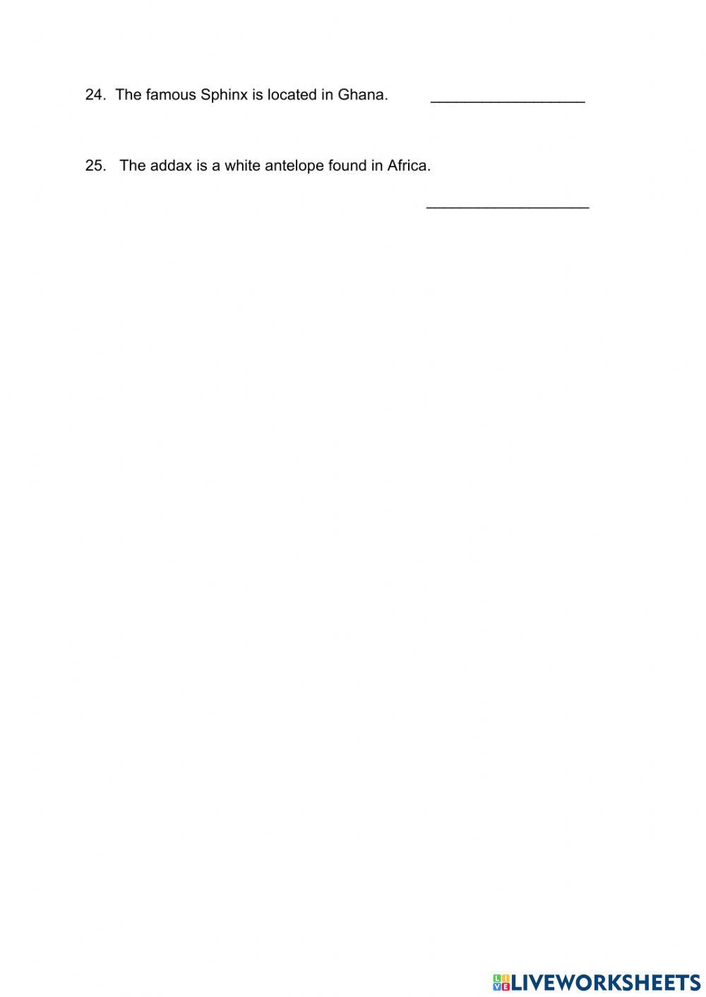 Social Studies End of Unit Assessment: Africa