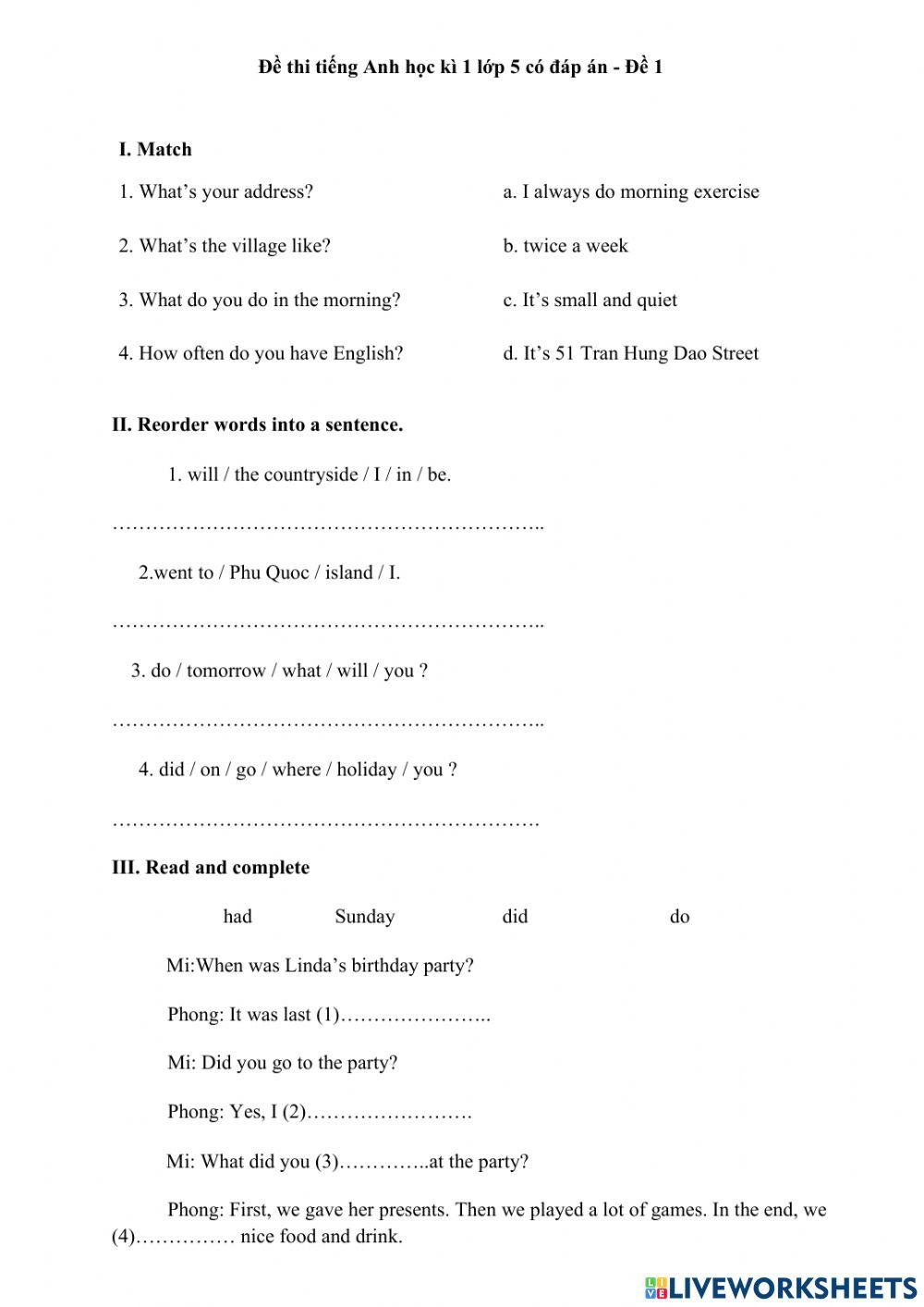 ôn tập tiếng anh 5 học kỳ 1 21-22