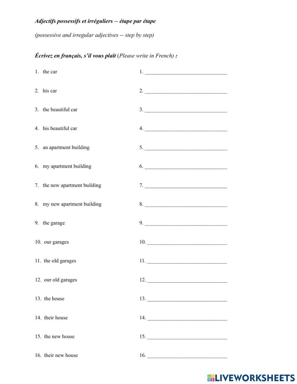 Adjectifs possessifs - étape par étape