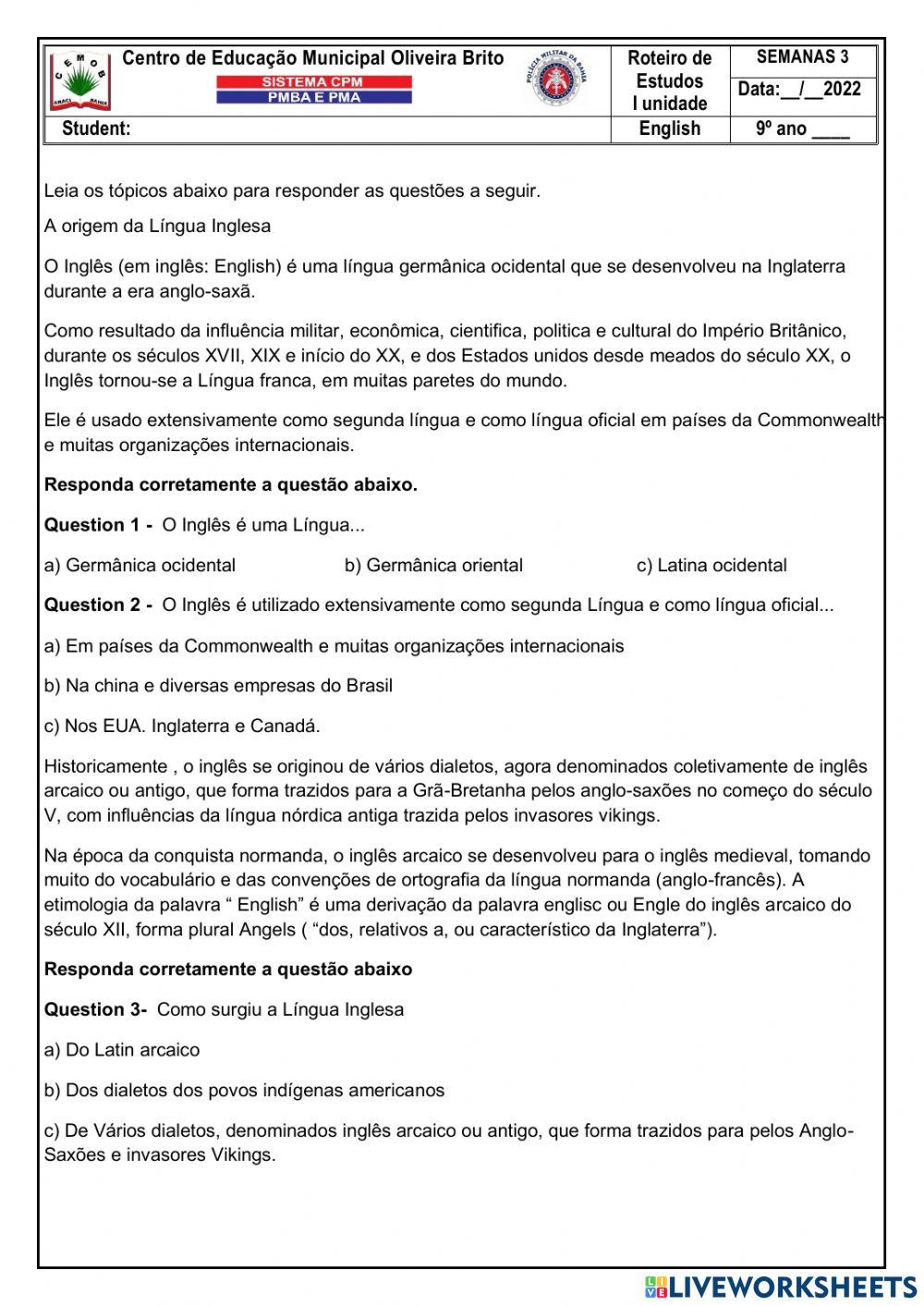 Origem da Língua Inglesa