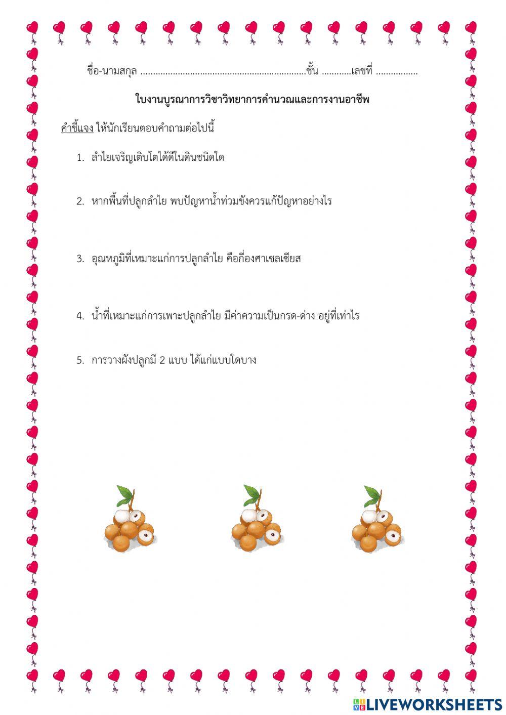 ใบงานความรู้เบื้องต้นในการปลูกลำไย