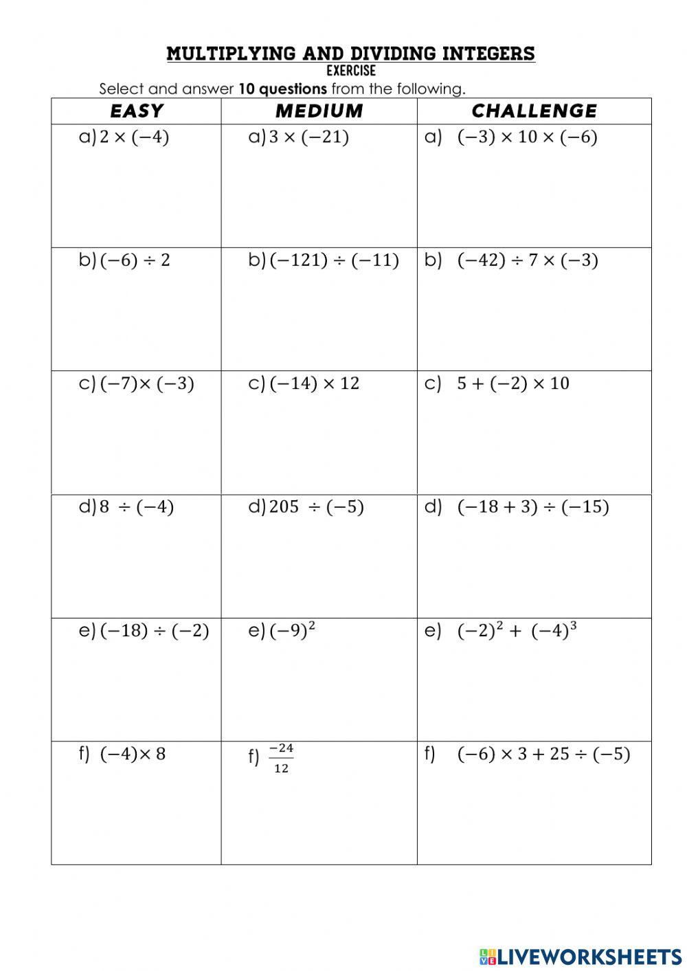 Multiplying and Dividing Integers