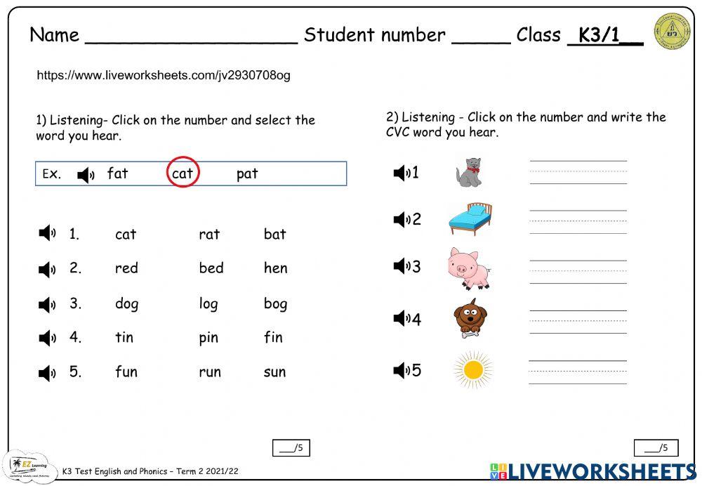 K3 Phonics practice listening test (term 2 2022)