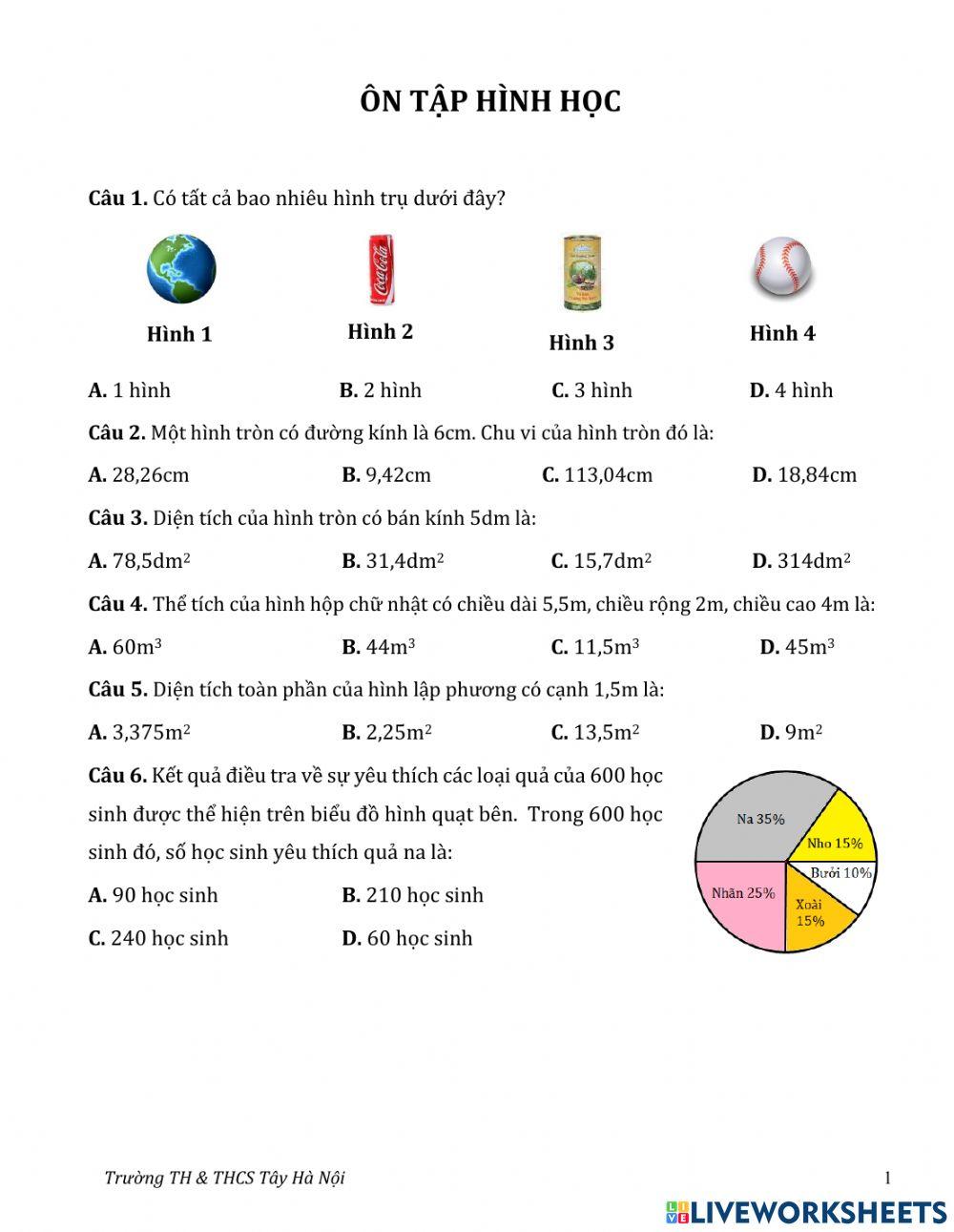5C2 Ôn tập hình học worksheet | Live Worksheets