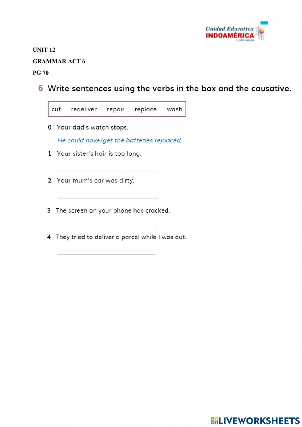 3rd unit 12 grammar pg 70 act 6