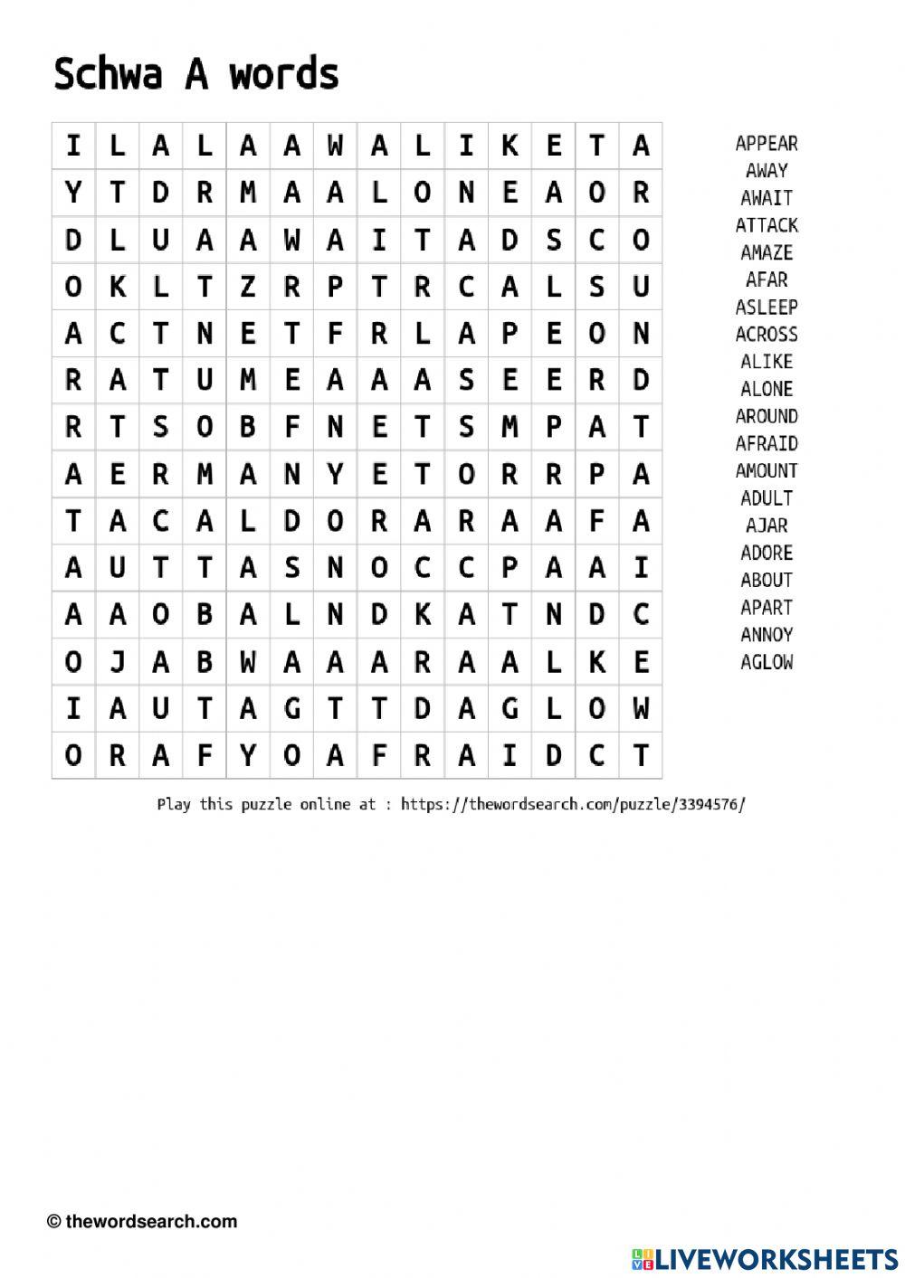 Schwa A words