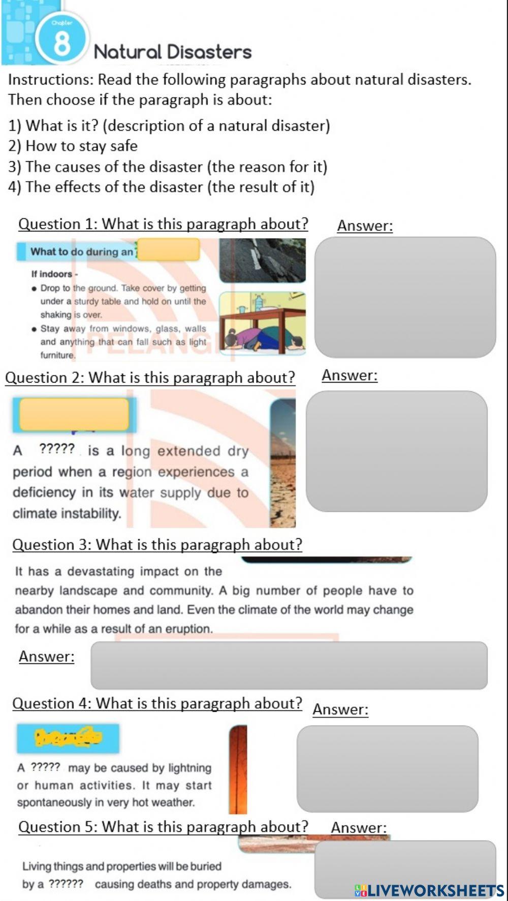Natural disasters worksheet 2.