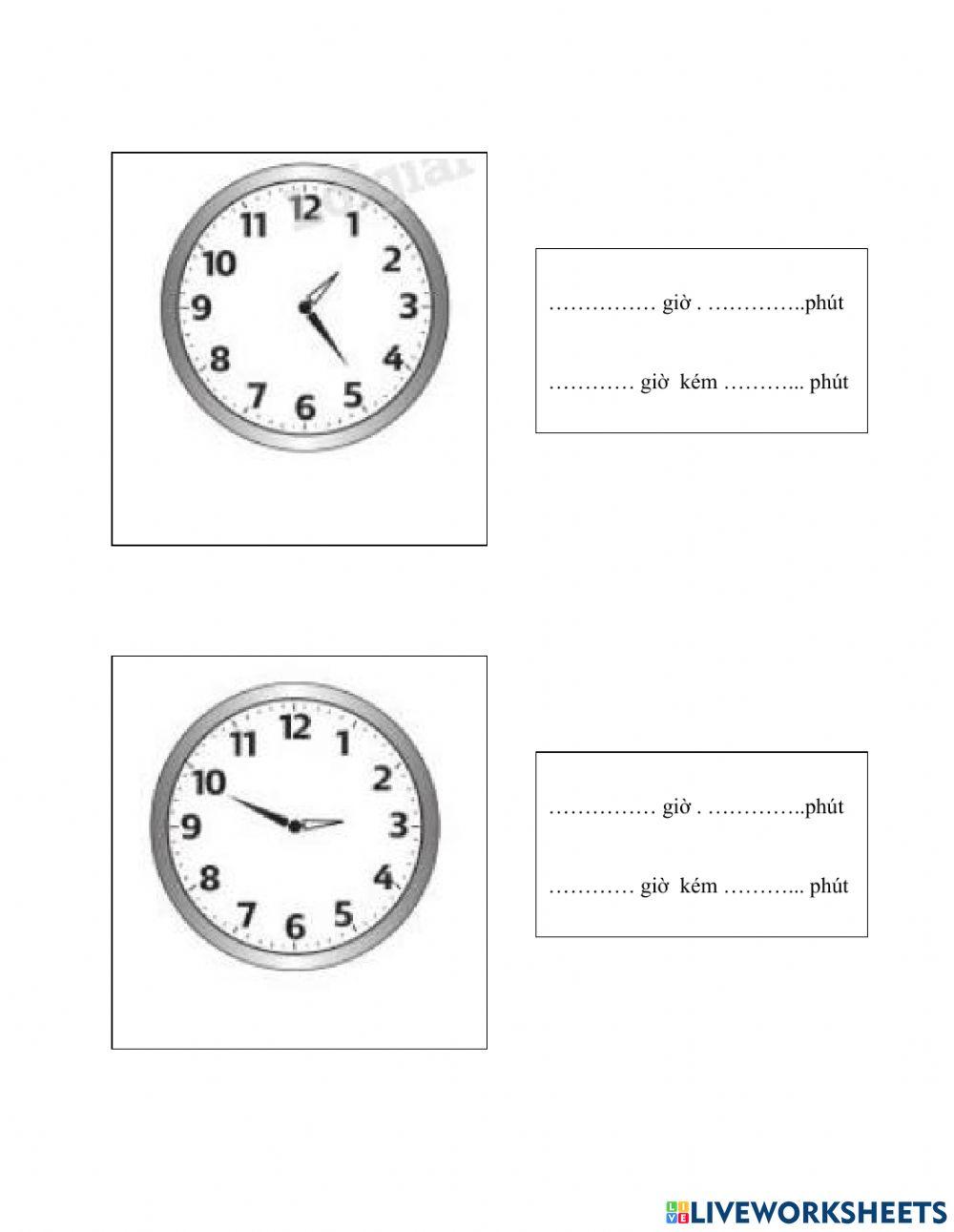 Phiếu ôn tập xem giờ