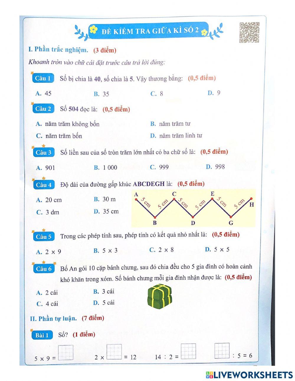 Đề kiểm tra giữa kì lần 3